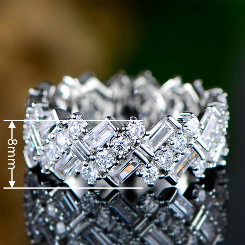 New 925 Sterling Silver White Sapphire Band Ring - Picture 2 of 2
